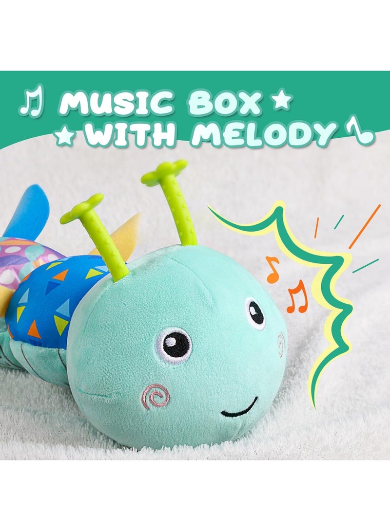 Baby Toys 0-6-12 Months,Infant Musical Stuffed Animals Activity Toys with Muti-Sensory Crinkle,Rattles,Baby Girl Toys Gifts for Newborn Tummy Time,Caterpillar-Blue - Image 2